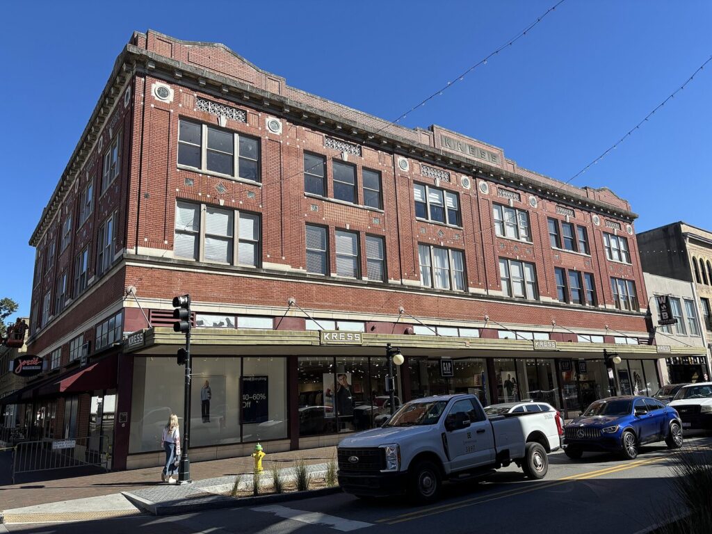 The brick Kress Building on West Broughton Street, downtown Savannah's main shopping street